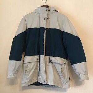 Pacific Trail Two-Tone Hooded Ski Jacket in Tan and Dark Green